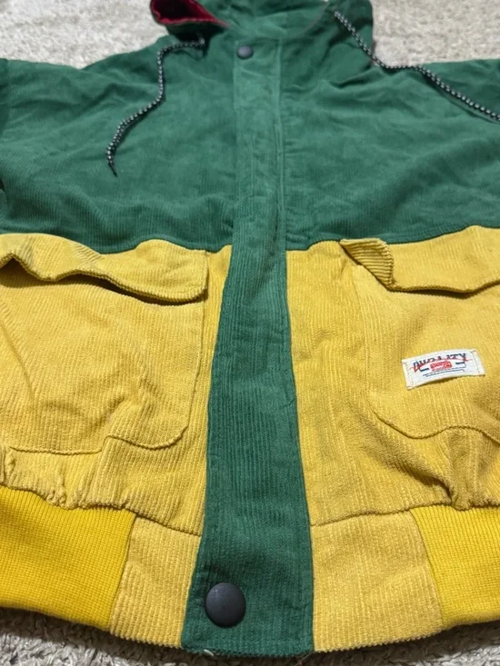 Vintage Colorblock Corduroy Hooded Jacket Women’s Small Retro Green Red Yellow - Picture 4 of 6